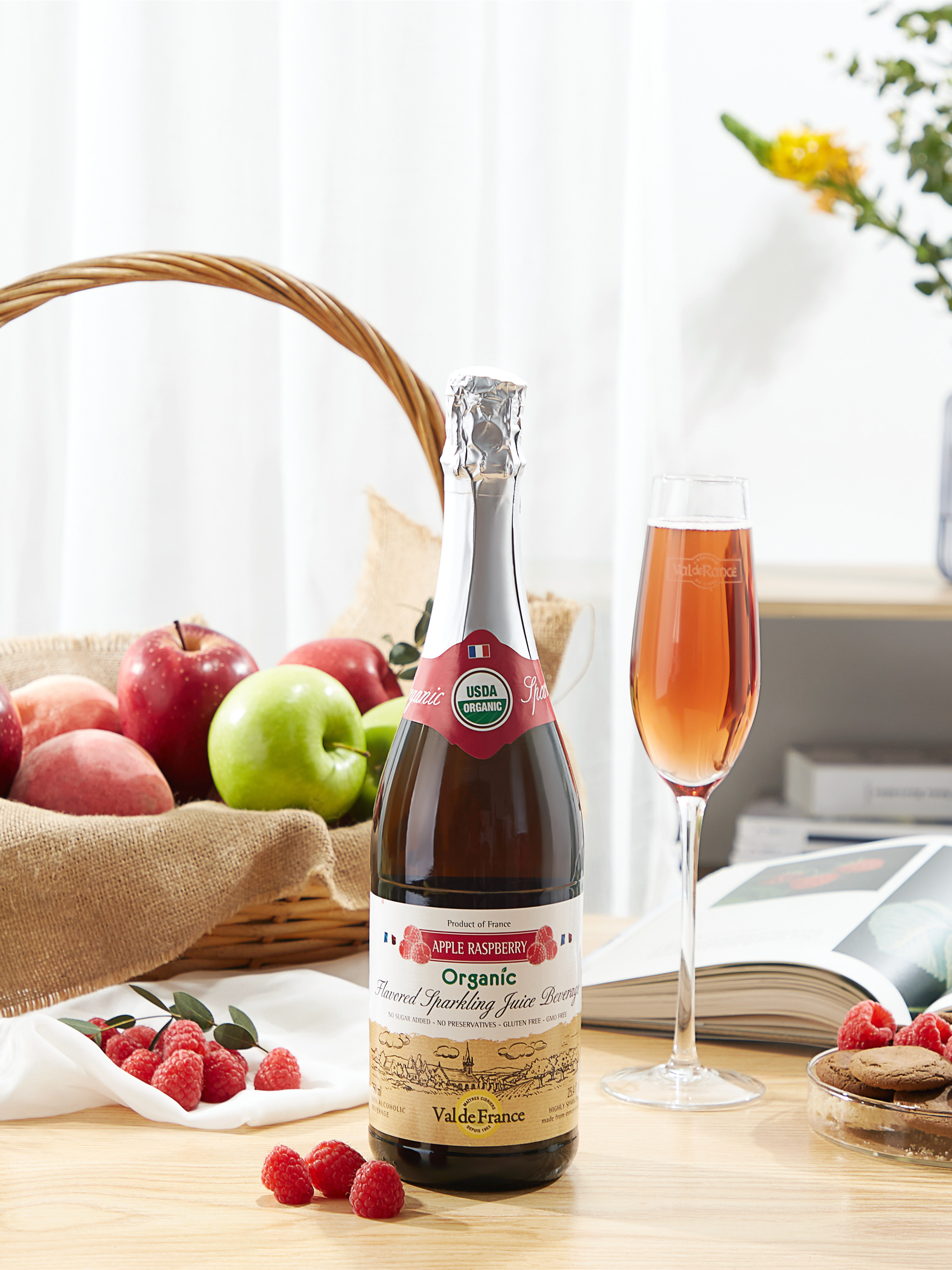 Val de Rance French Breton cider bottle and effervescence product photography by AIMI Visual Media