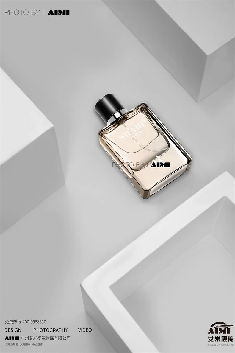 SHARP brand perfume products professional photography cosmetics creative flat-lay photography