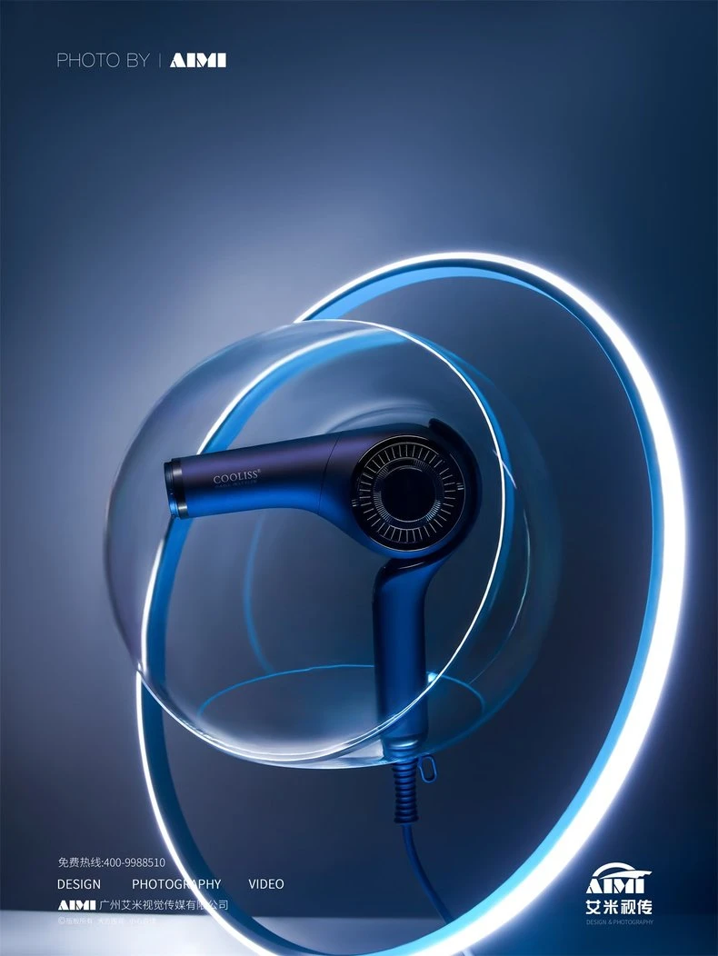 Hair Dryer flat-lay photography