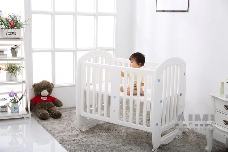 Solid Wood Baby Crib Model Photography