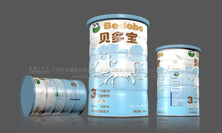 Three milk powder tins front side and lid - formula tin photography
