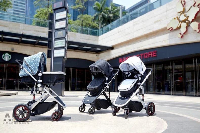 Maternal and child products Baby stroller shooting Creative real-life scenes group shot photography