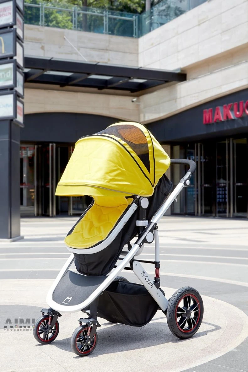 Maternal and child products Baby stroller shooting Creative real-life scenes white background photography