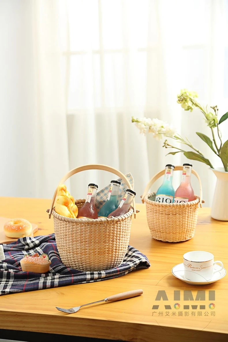 Chic Bamboo Basket Product Photography Daily necessities Photography Guangzhou Still Life Photograph flat-lay photography