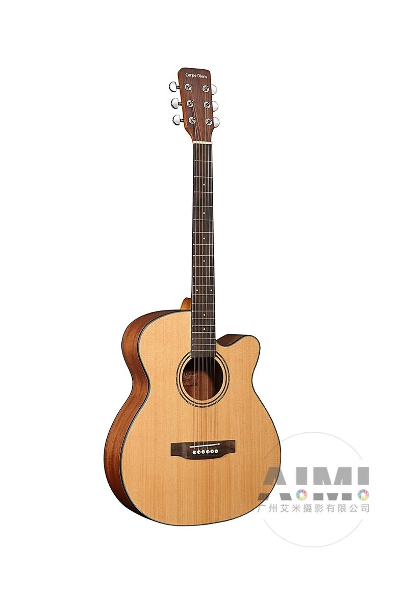 Natural cutaway acoustic guitar full length on white - acoustic guitar photography