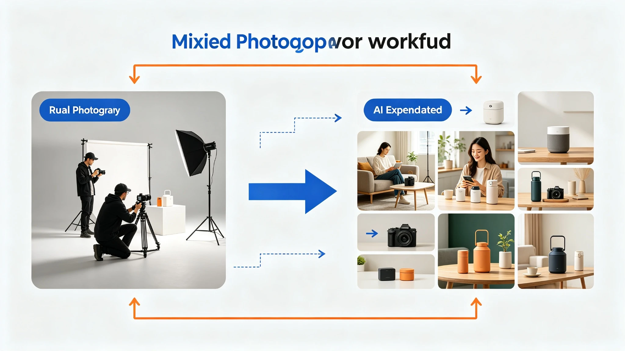 Hybrid photography workflow combining real photography and AI generation