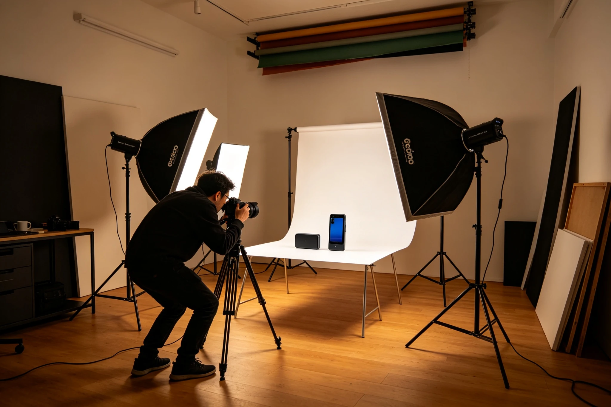 Professional Amazon product photography studio with three-light setup