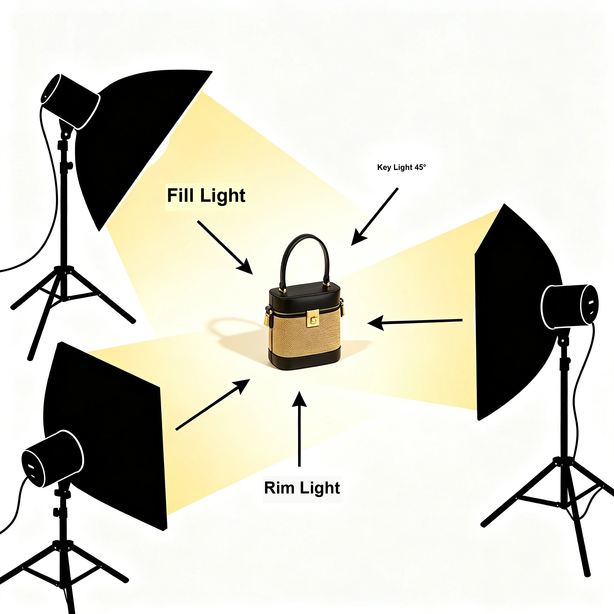 Product photography three-light setup diagram