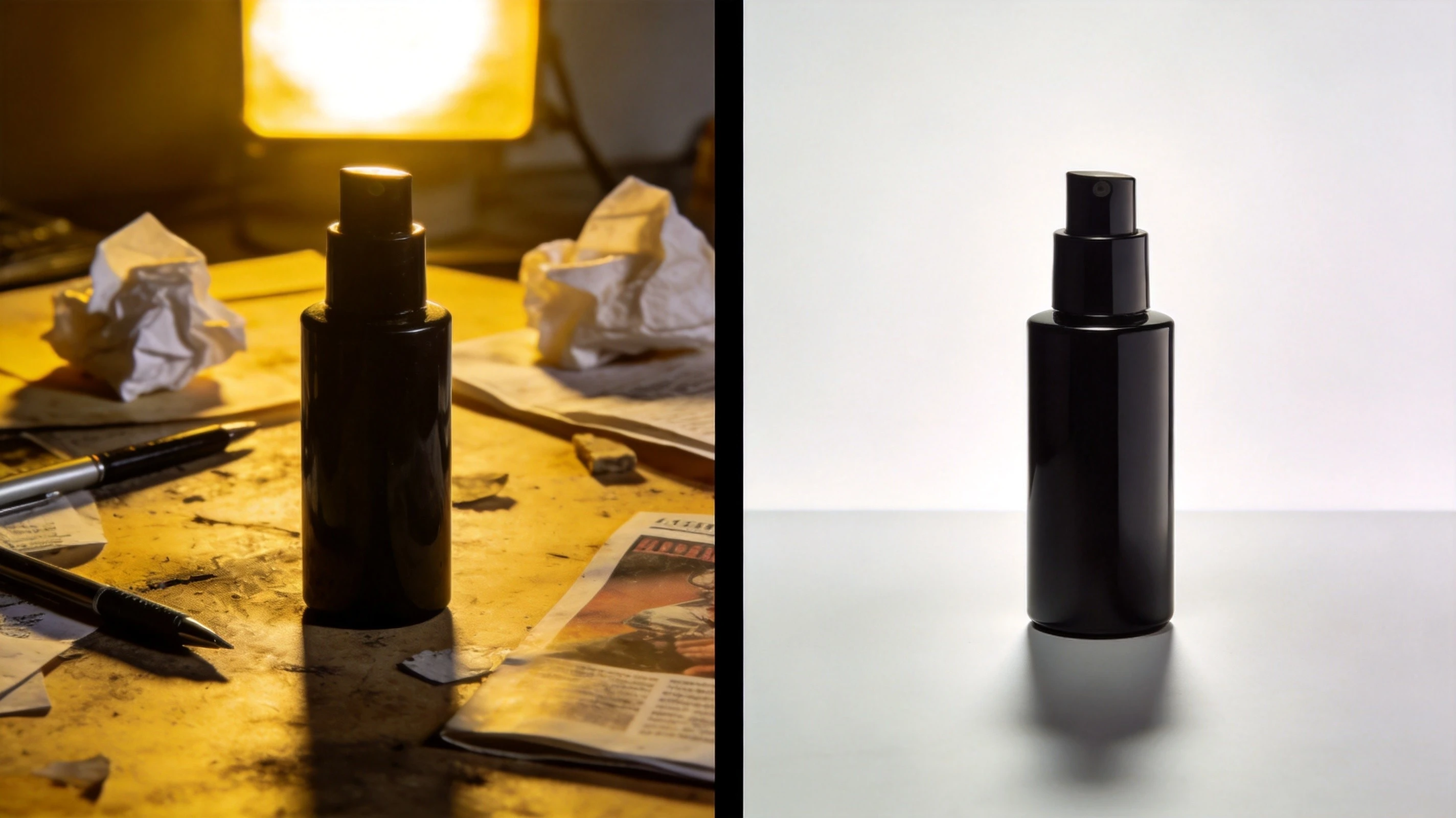 Comparison of non-compliant amateur product photo versus Amazon-compliant professional image with pure white background
